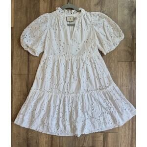 Tuckernuck Palmerston Dress Xxs White Eyelet Tiered Mini 100% Cotton Perfect EUC